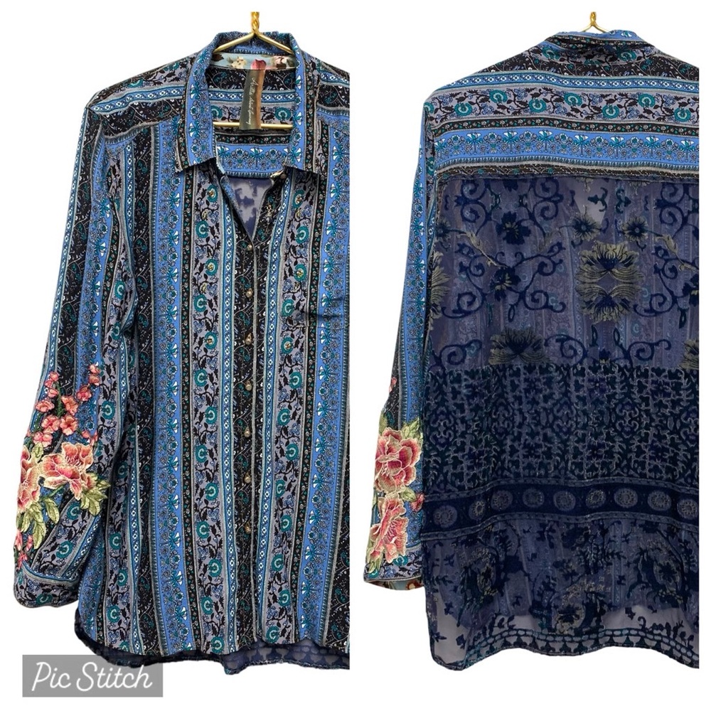 Floral Embroidered Sheer Blouse